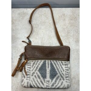 MYRA Bag Small Crossbody Purse Adjustable Strap Tooled‎ Leather Woven Pattern